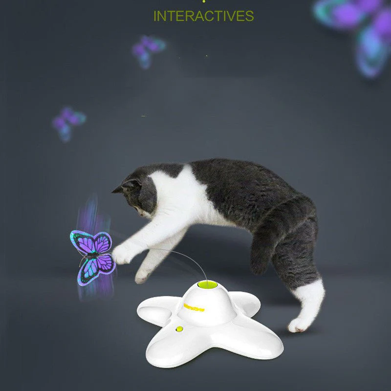 Electric Butterfly Flying Cat Toy — Cat Chasing Purple Butterfly