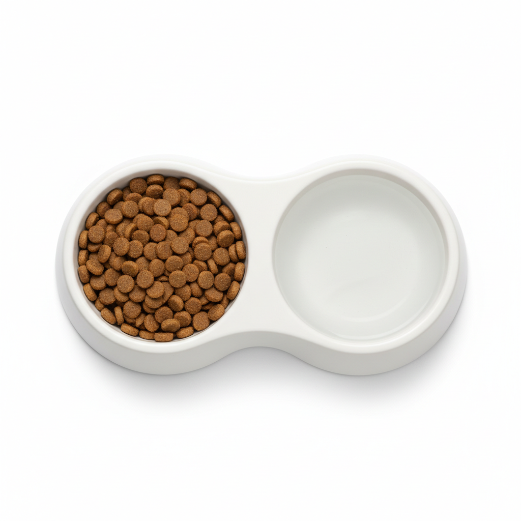 Double pet bowl top view showing two compartments