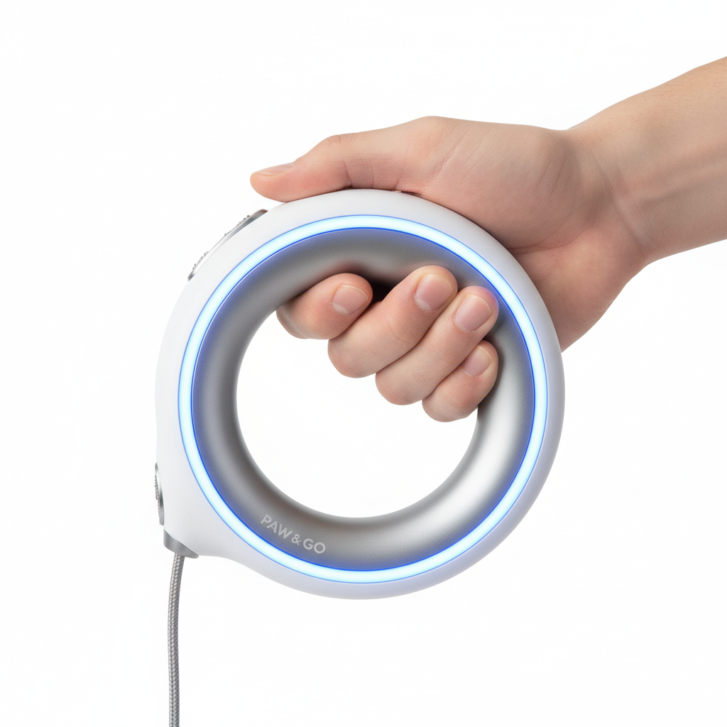 Close-up of hand holding retractable ring leash