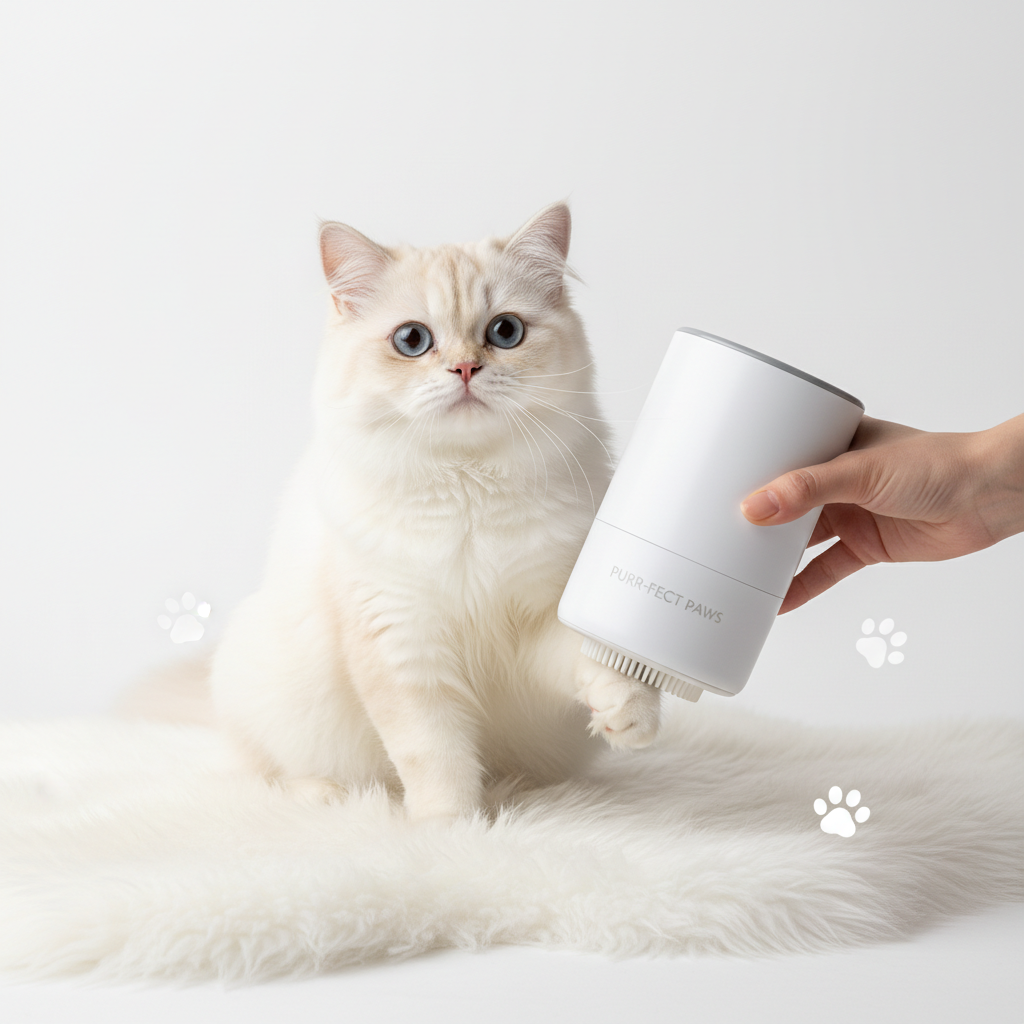 Cat paw cleaning with electric foot washer
