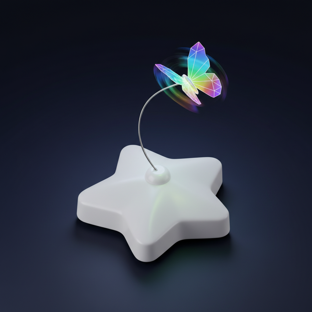 3D isometric render of white star-shaped butterfly cat toy base