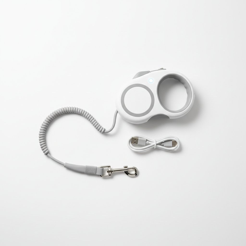 Retractable ring leash product flat lay