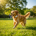 Golden Retriever wearing GPS tracker collar in park