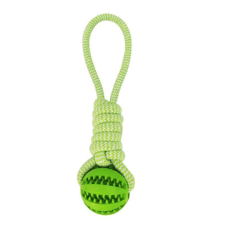 Green Hemp Rope Rubber Treat Ball Dog Toy