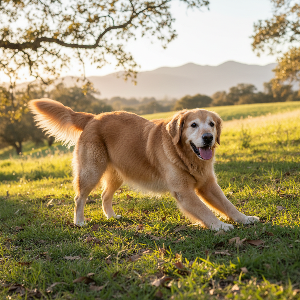 Active senior large breed dog showing healthy mobility outdoors