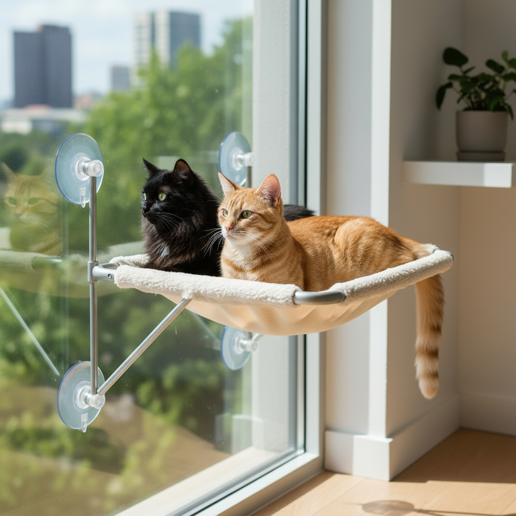 Two cats on window perch